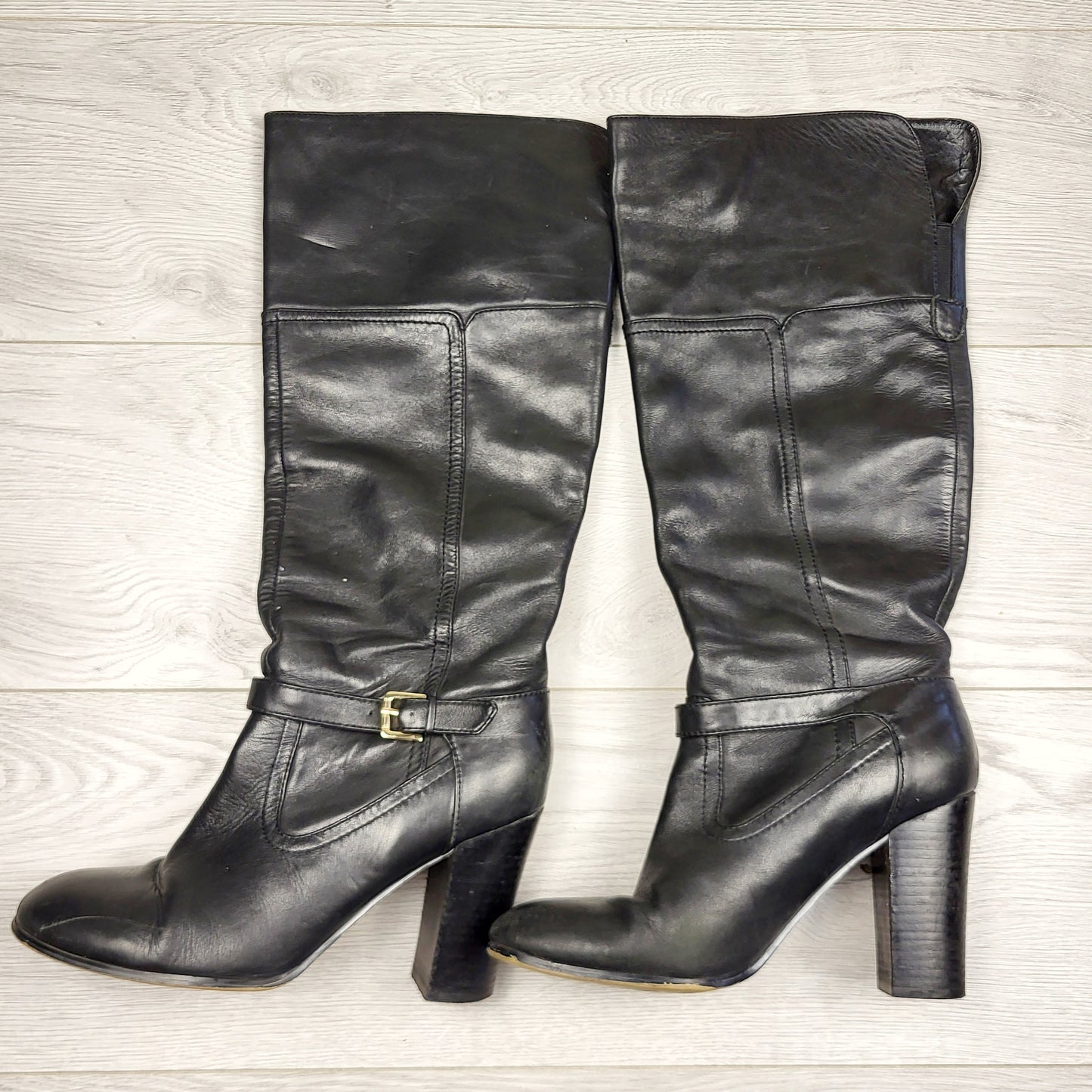 JJSS - Roberta Vianni tall black block heel leather boots. Size 8.5M