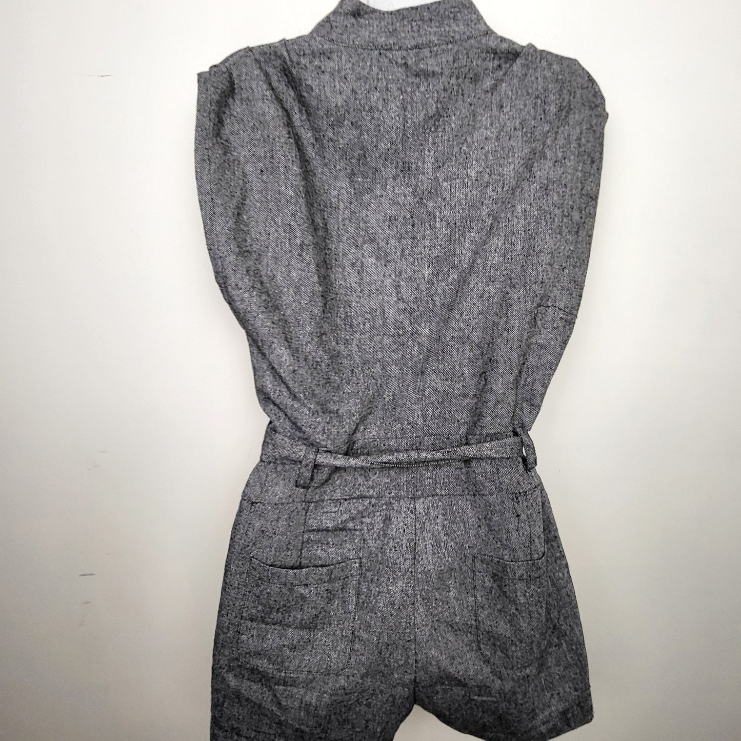CMCRD2 - Collective Clothing grey tweedy belted v-neck romper. Size large