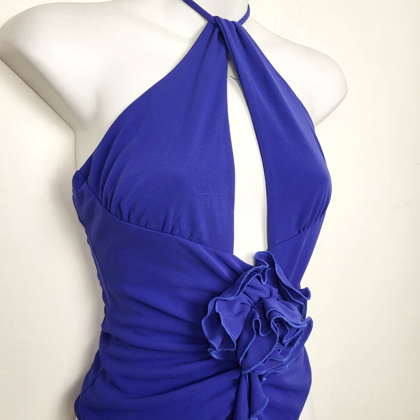 JKZ2 - NEW - ZARA 3D Floral Detail Ruched Strappy Halter Zipper Closure Bodysuit. Size small