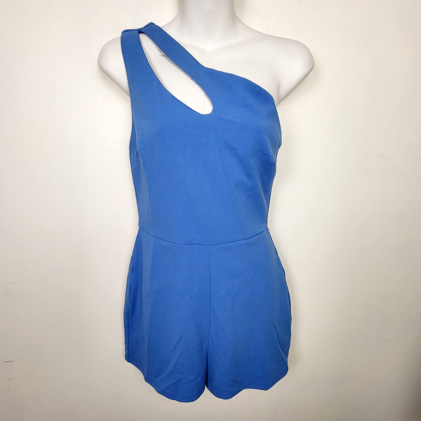 JKZ2 - Crystal Sky blue one shoulder romper. Size small