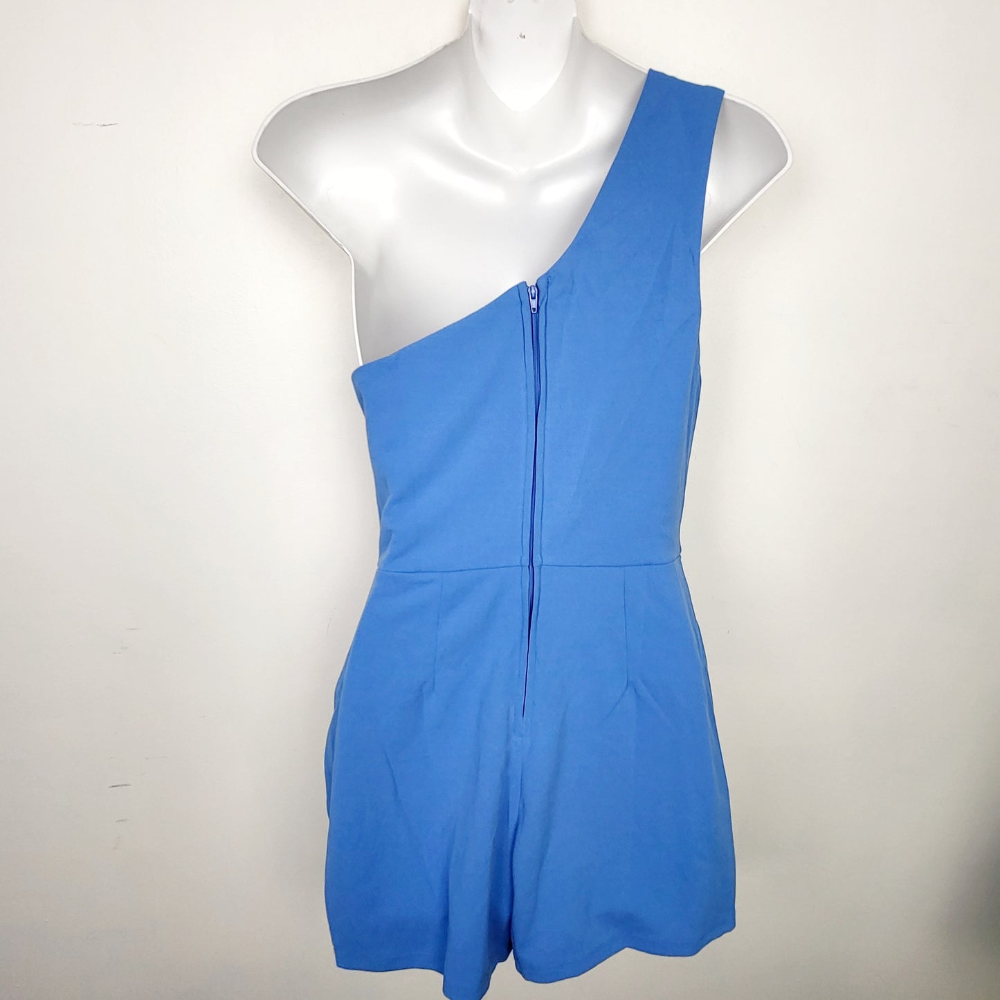 JKZ2 - Crystal Sky blue one shoulder romper. Size small