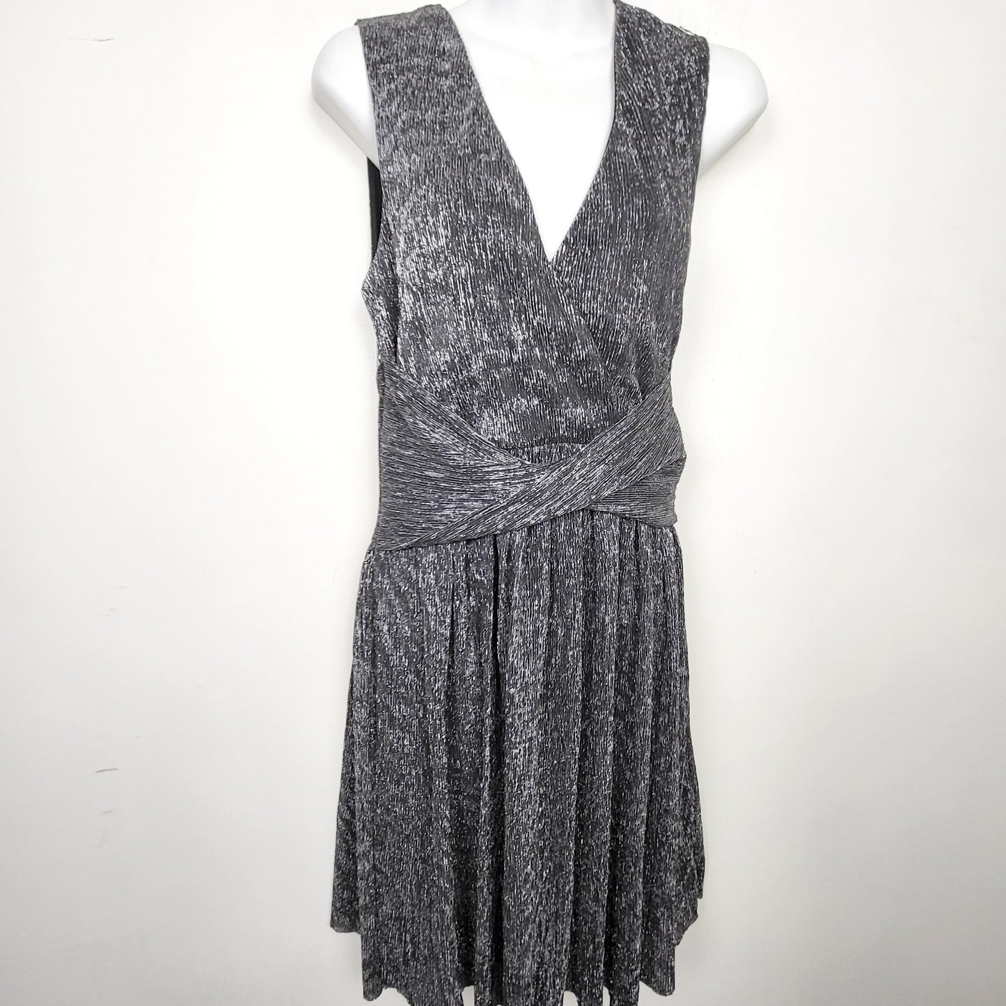 JKZ2 - DEX Women's Metallic Pleated V-Neck Mini Dress. Size small