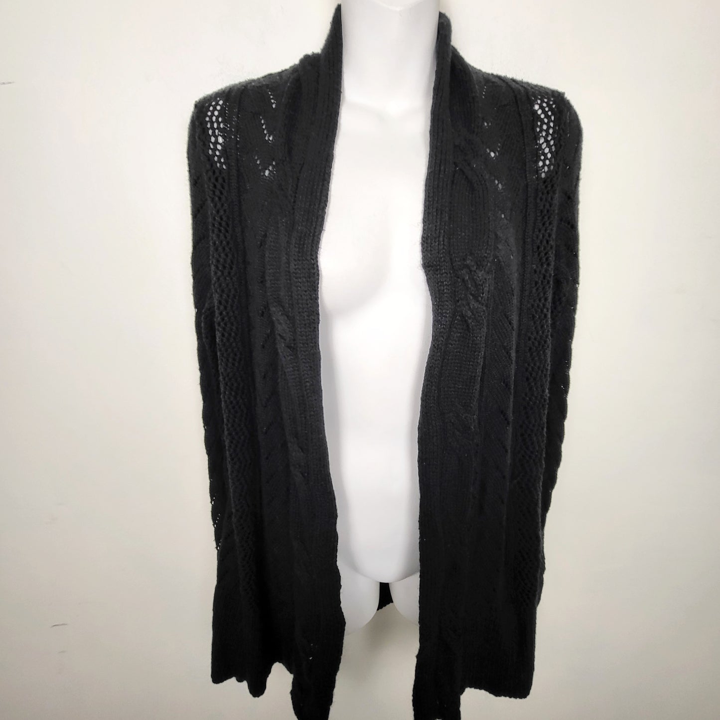 MHCK1 - Rickis Revolution black loose knit open cardigan sweater. Size XL