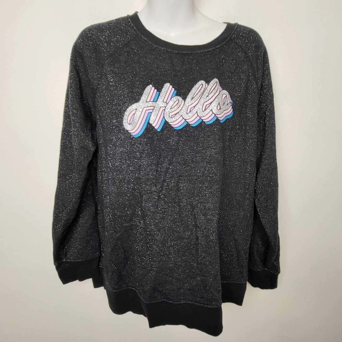 MHCK2 - Old Navy black sparkly "Hello" crewneck sweater. Size large