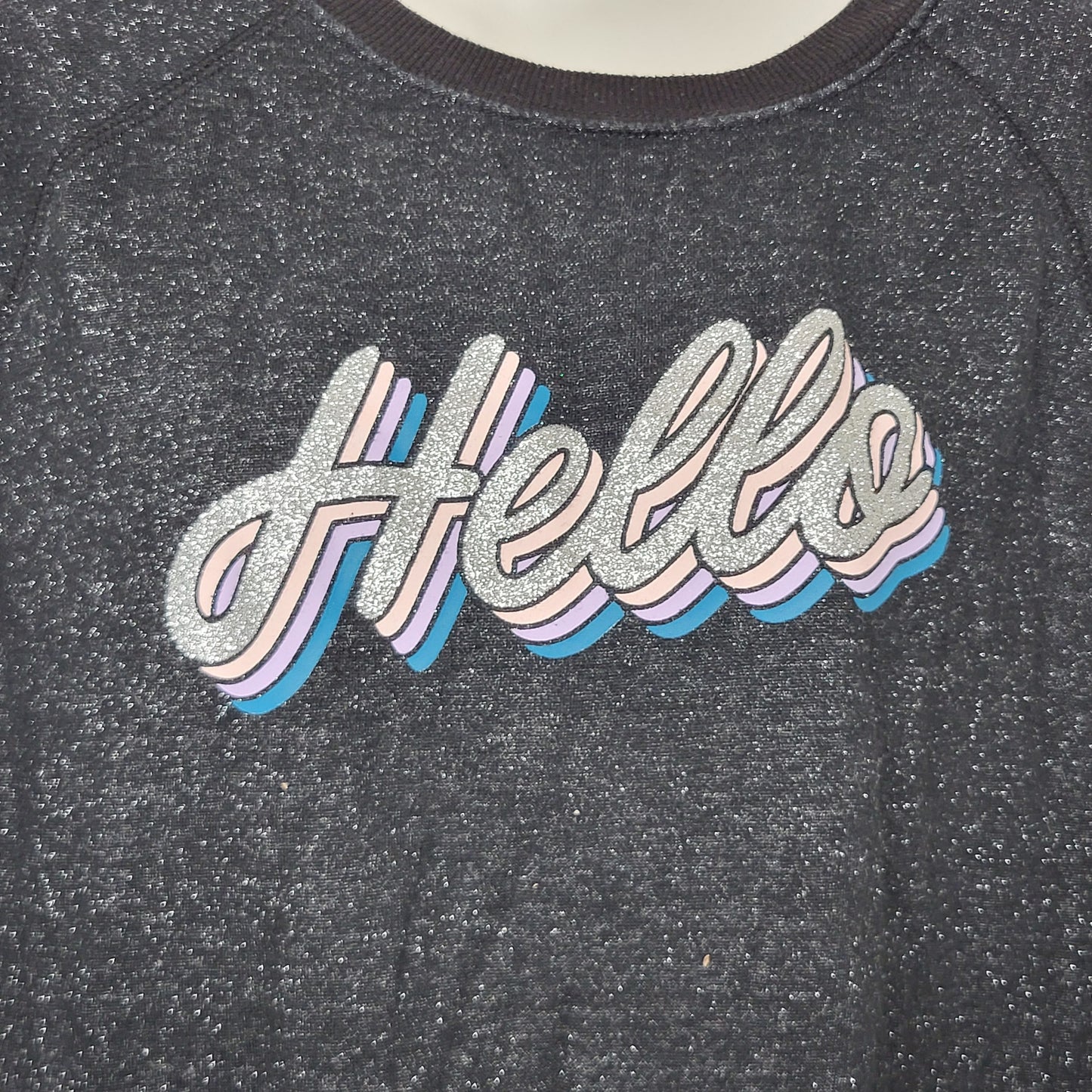 MHCK2 - Old Navy black sparkly "Hello" crewneck sweater. Size large
