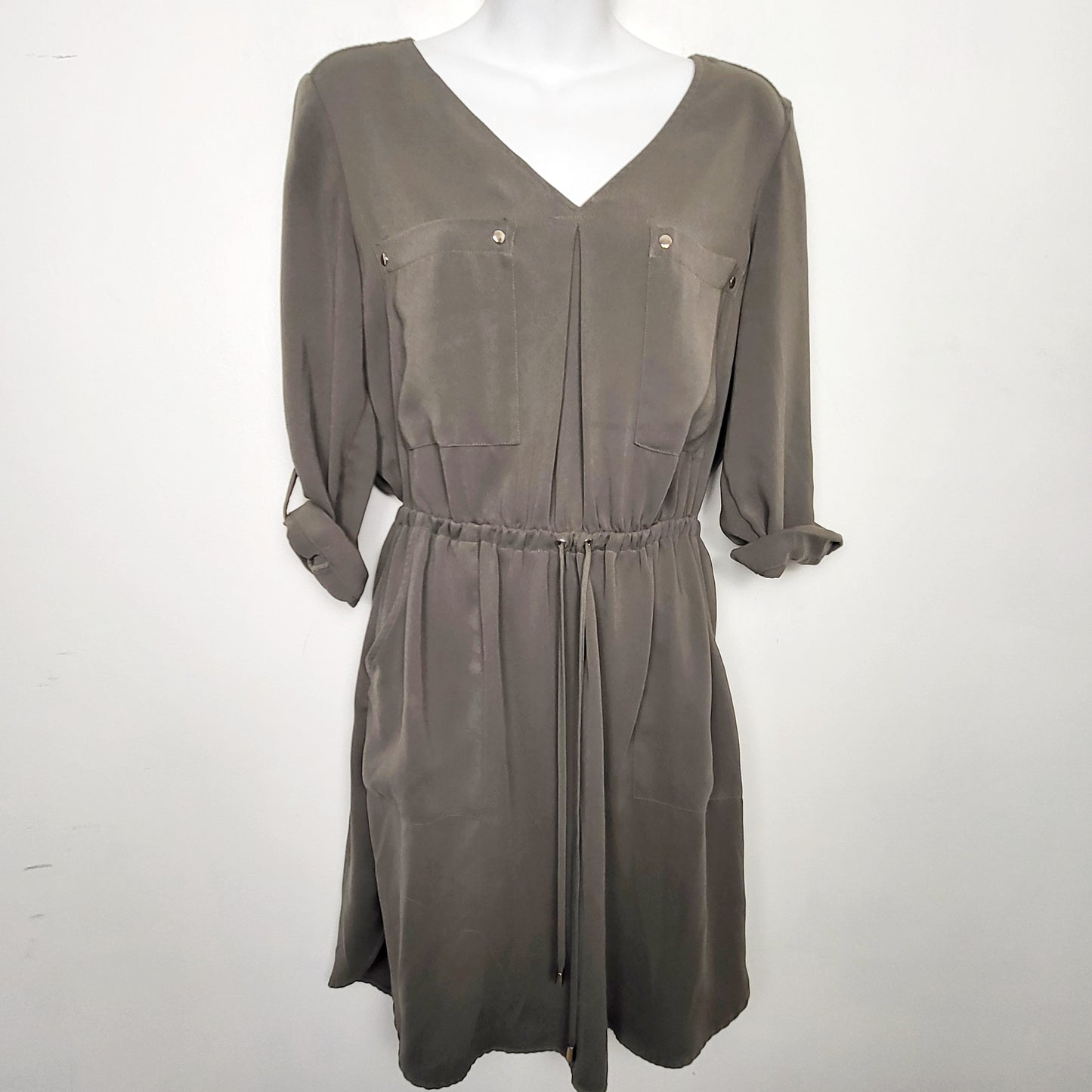 RHW1 - Dynamite khaki green cinch waist dress. Size medium
