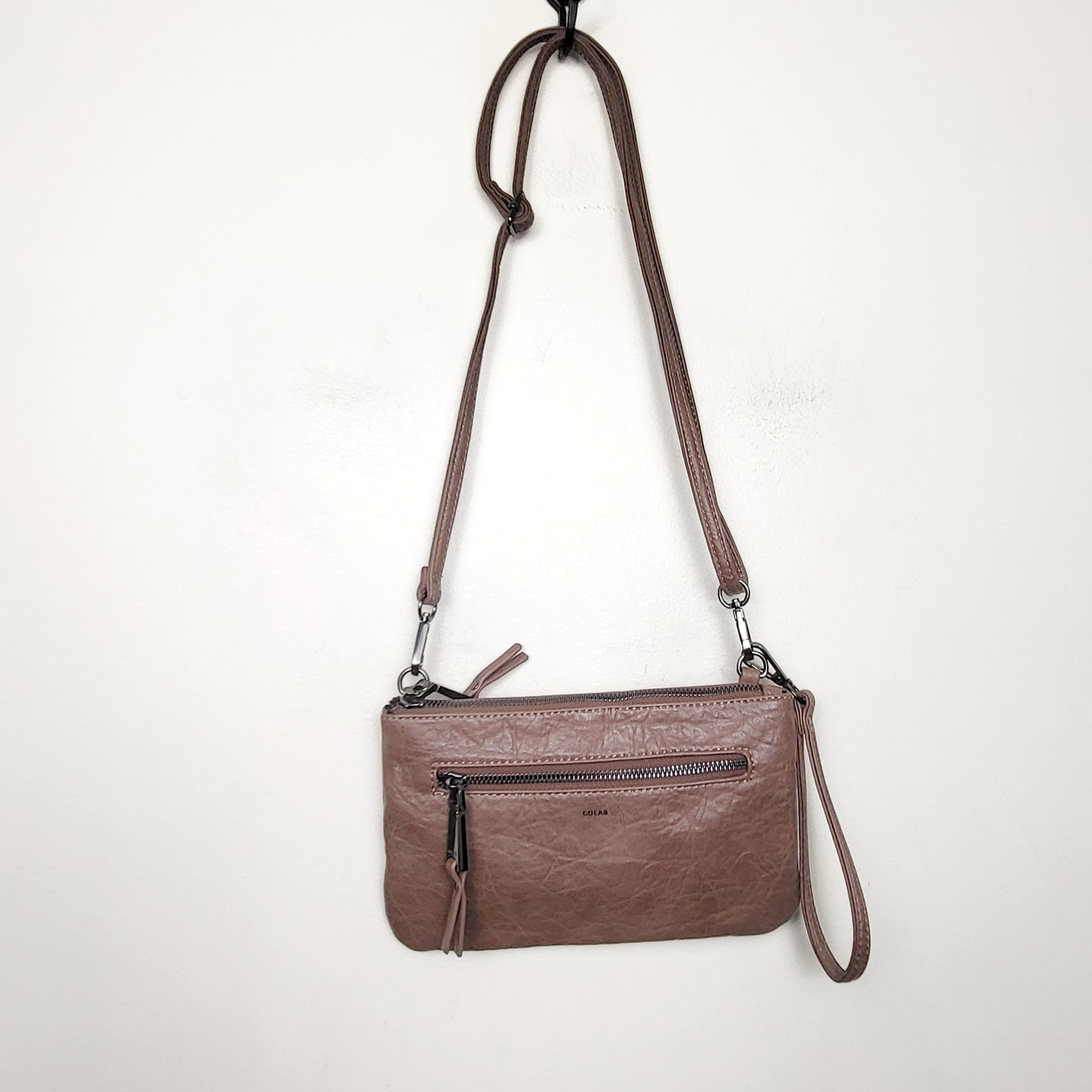 KLJ1 - Co-Lab Taupe Vegan Leather Crossbody Wristlet Bag