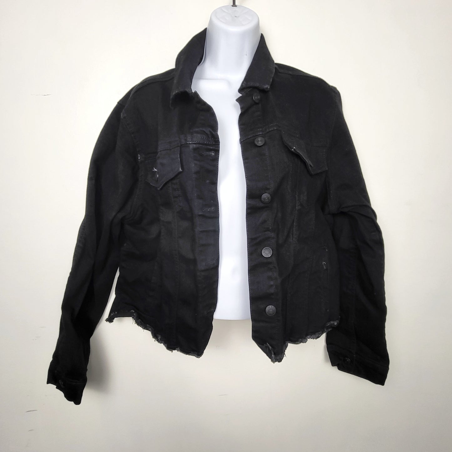 BBIN1 - Buffalo David Bitton black jean jacket with distressed hem. Size XL