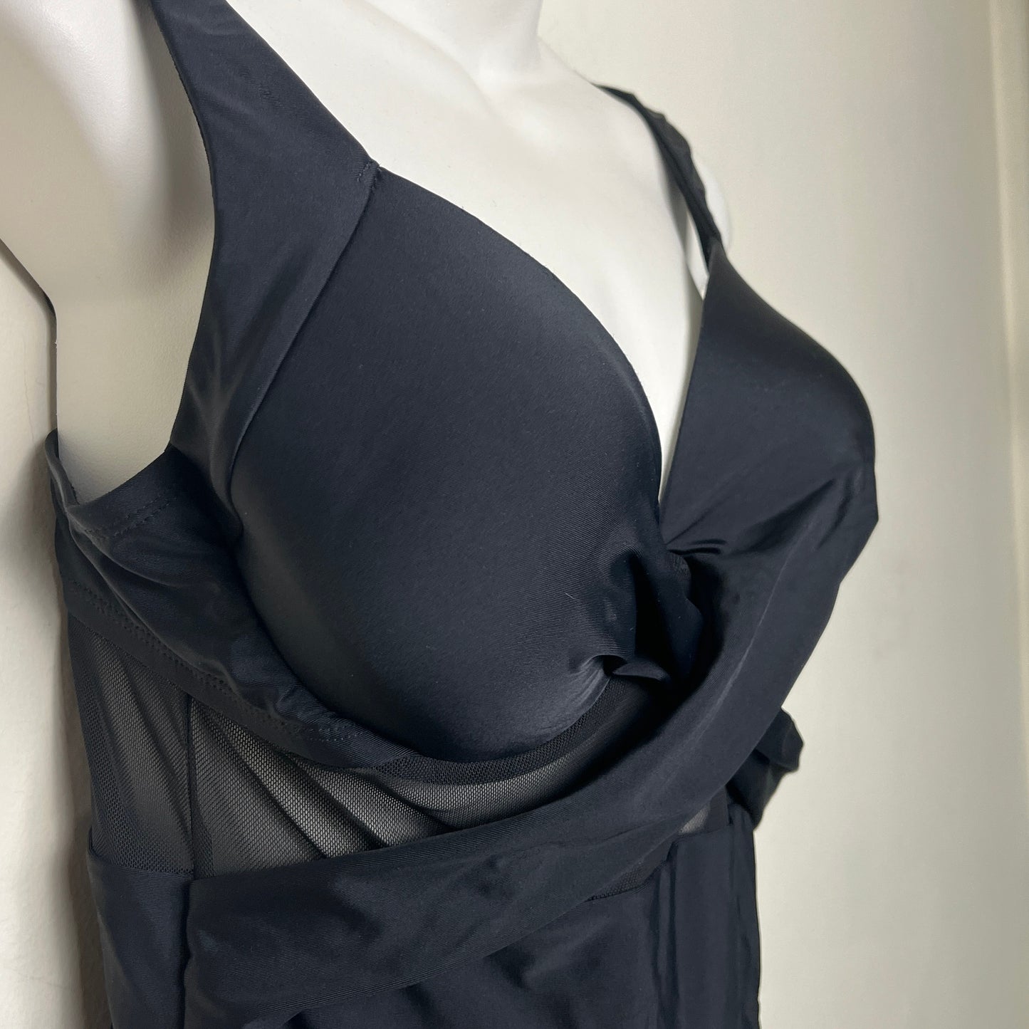 MFTZ2 - NEW - Meet Curve black one piece swimsuit with mesh cut-outs. Size medium