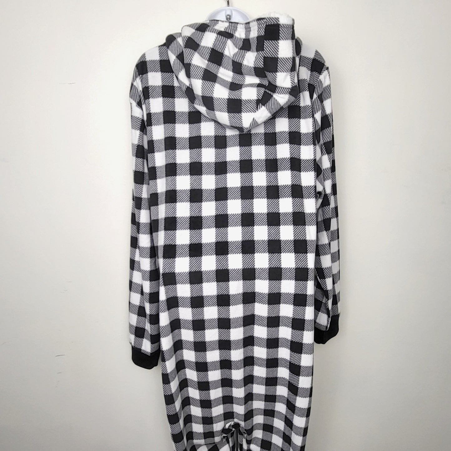MBRS - NEW - Children's Place black and white checked hooded fleece onesie. Adult size large