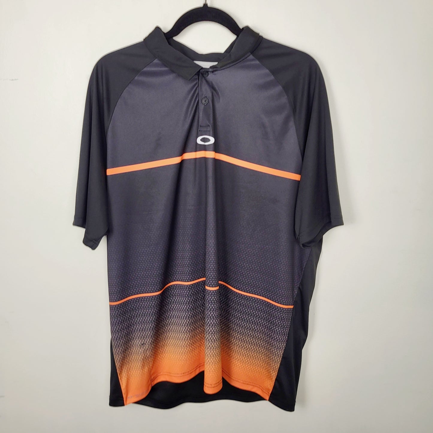 JUDR1 - Oakley black and orange golf shirt. Men's size XL