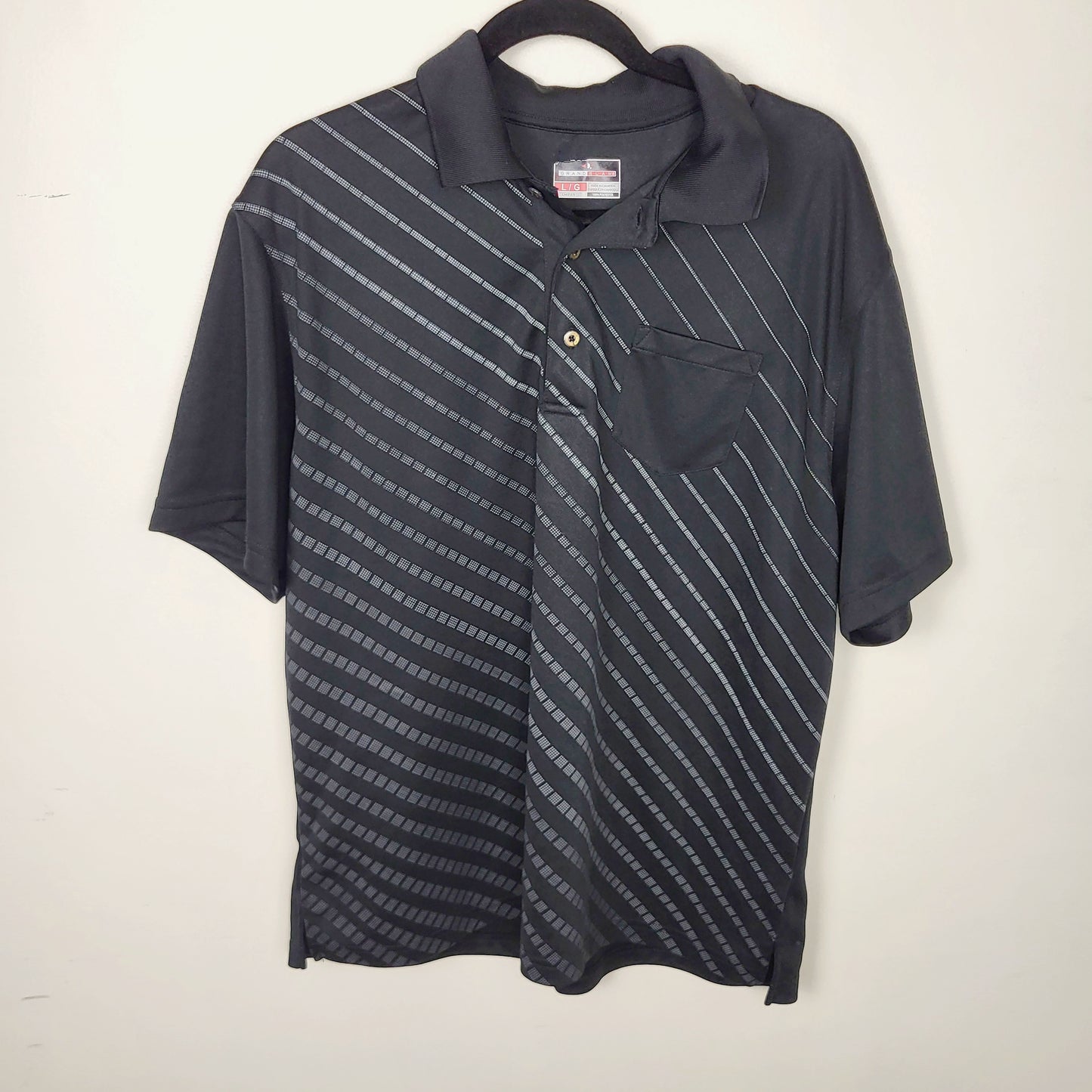 JUDR1 - Grand Slam black striped golf shirt. Men's size large