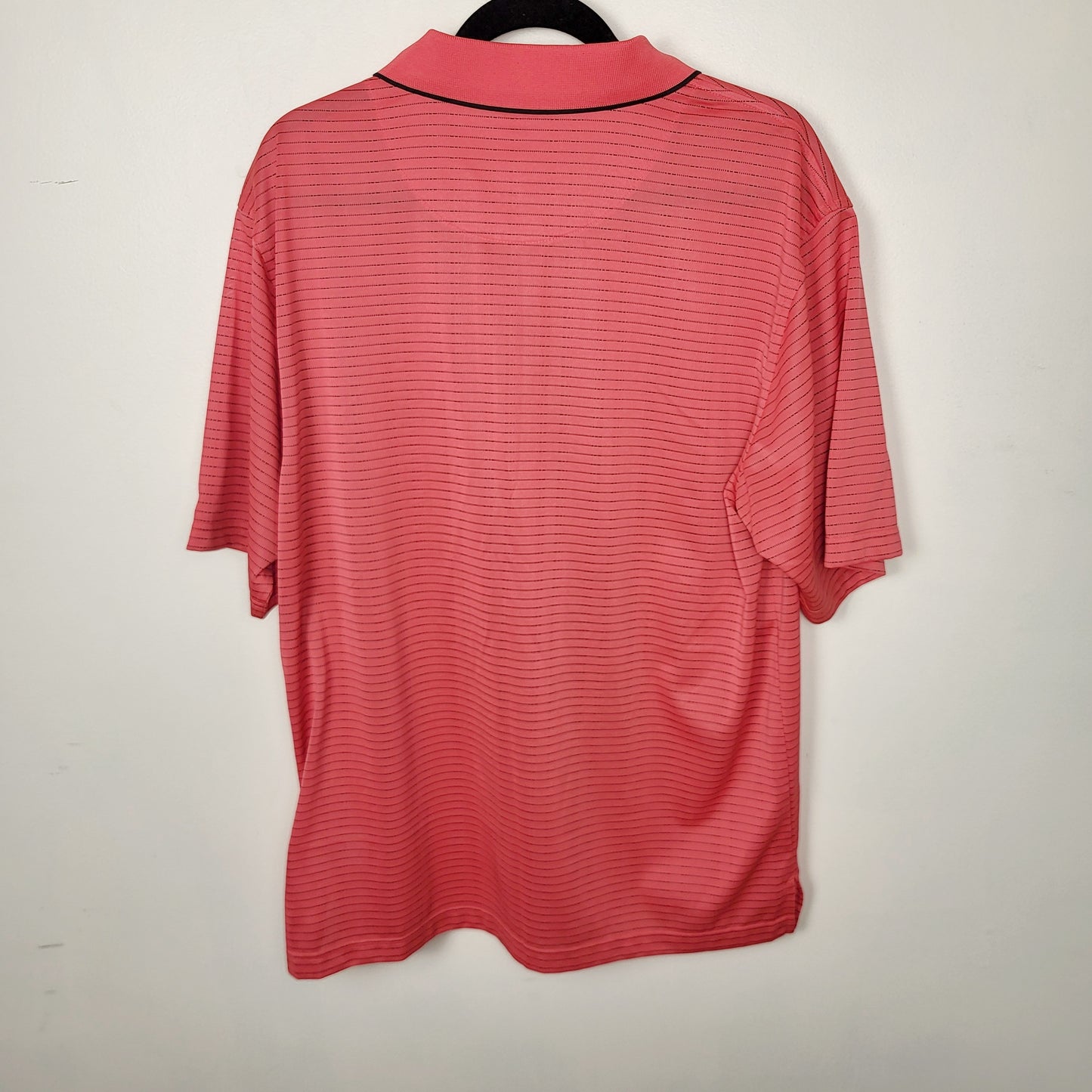 JUDR1 - Grand Slam reddish-coral striped golf shirt. Men's size large