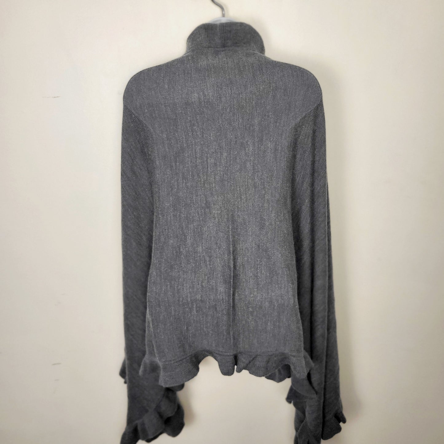 AMRO1 - Nicole Miller grey wool blend shawl with ruffles. One size fits most