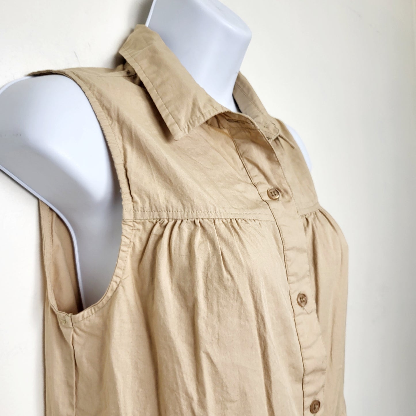 CSEB1 - Retrod tan tiered sleeveless mini dress. Size medium
