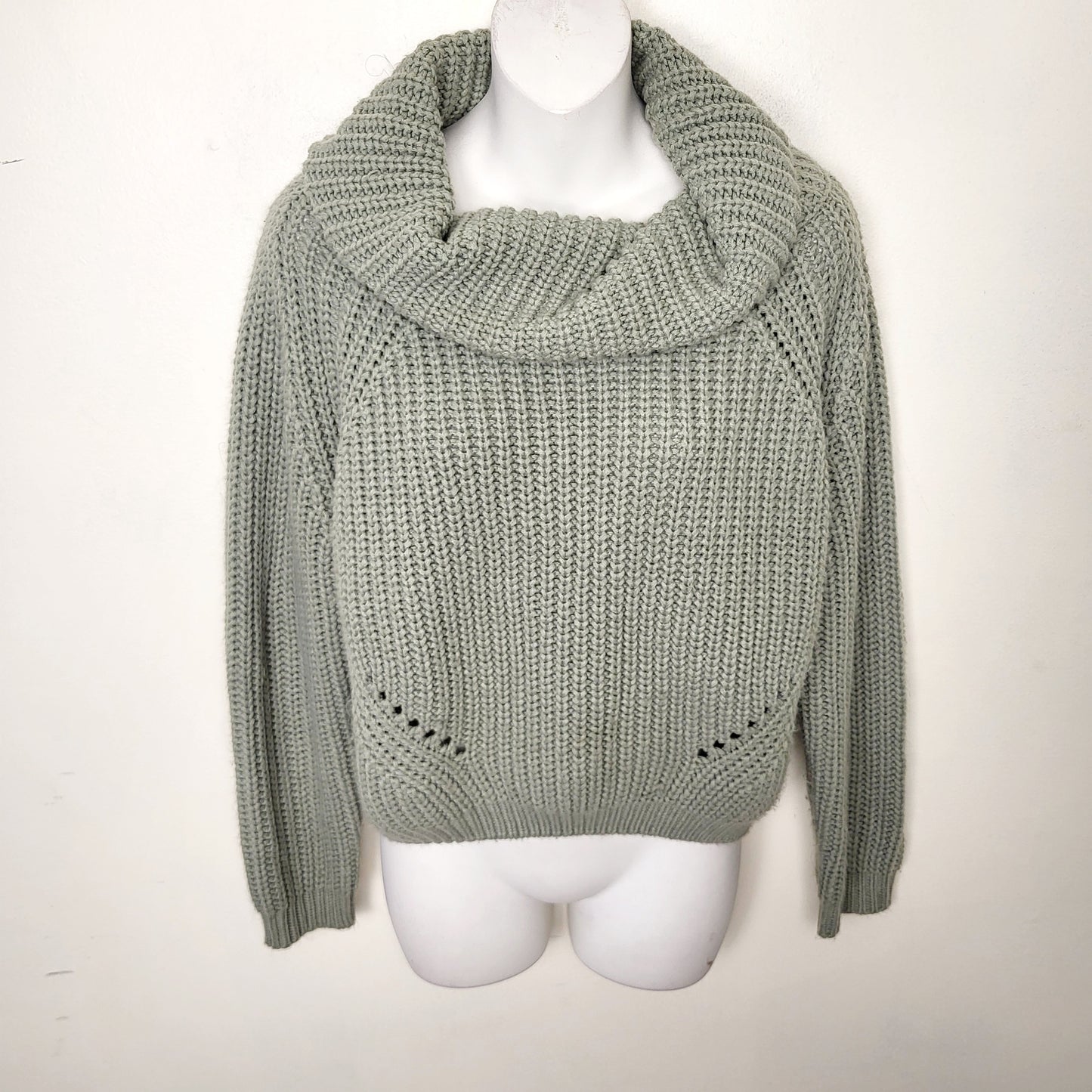 CSEB1 - Moon and Madison sage green cowl neck sweater. Size medium