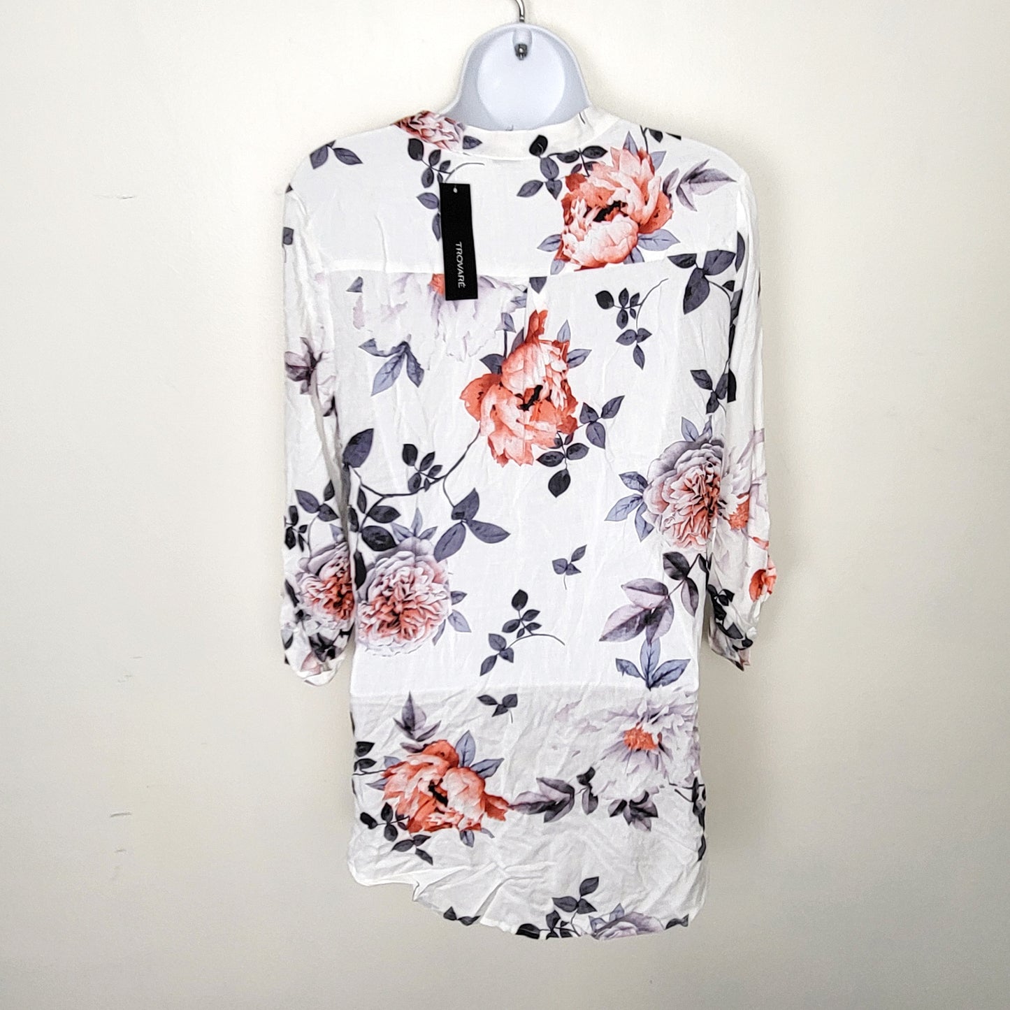 CSEB - NEW - Trovare white floral print button down rayon top. Size small (would fit medium as well)