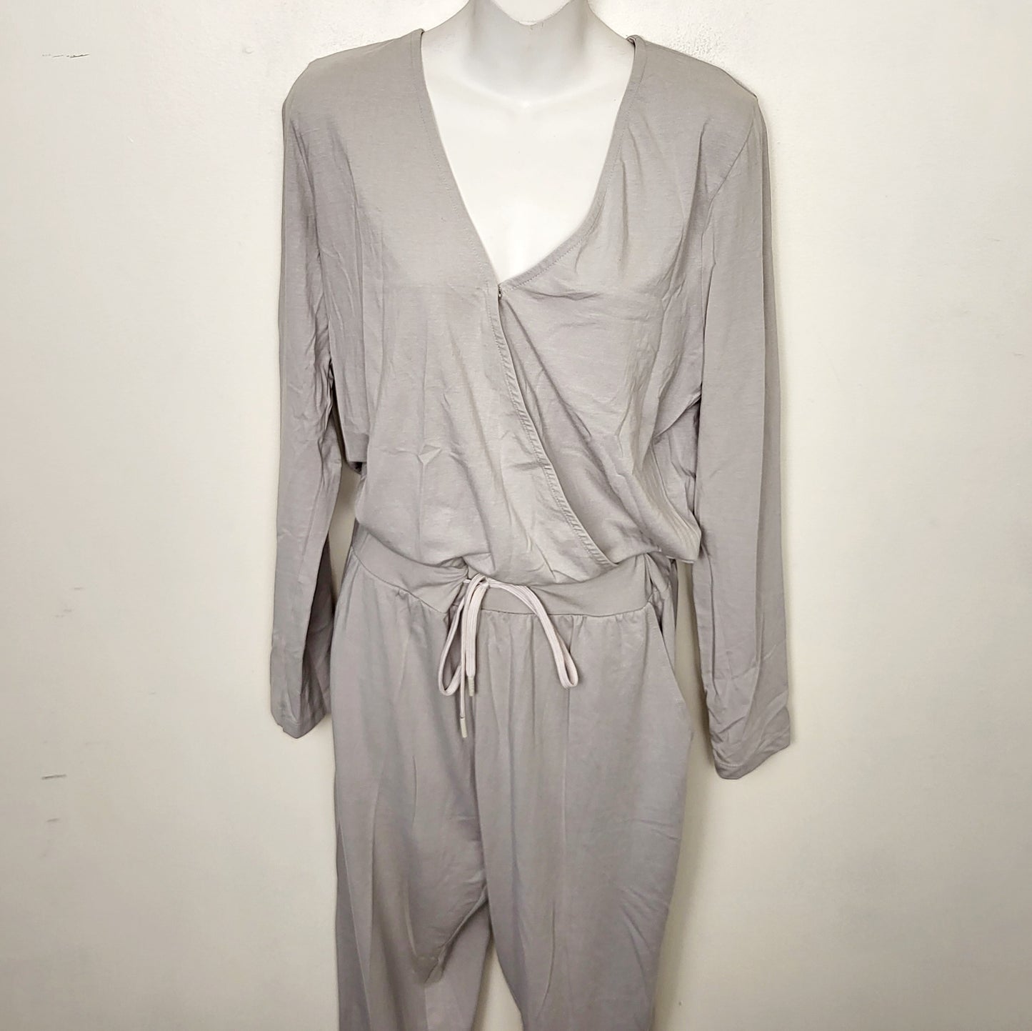BBIN2 - NEW - TTFN grey faux wrap Modal/Cotton blend jumpsuit. Size large