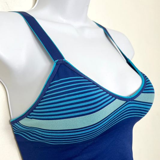 KMRY1 - DKNY blue striped lightly padded sports bra. Size small