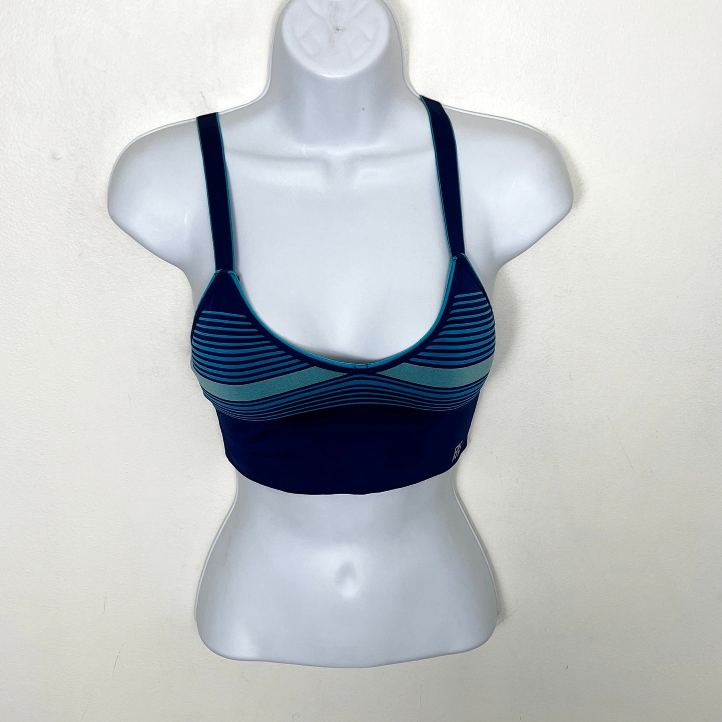 KMRY1 - DKNY blue striped lightly padded sports bra. Size small