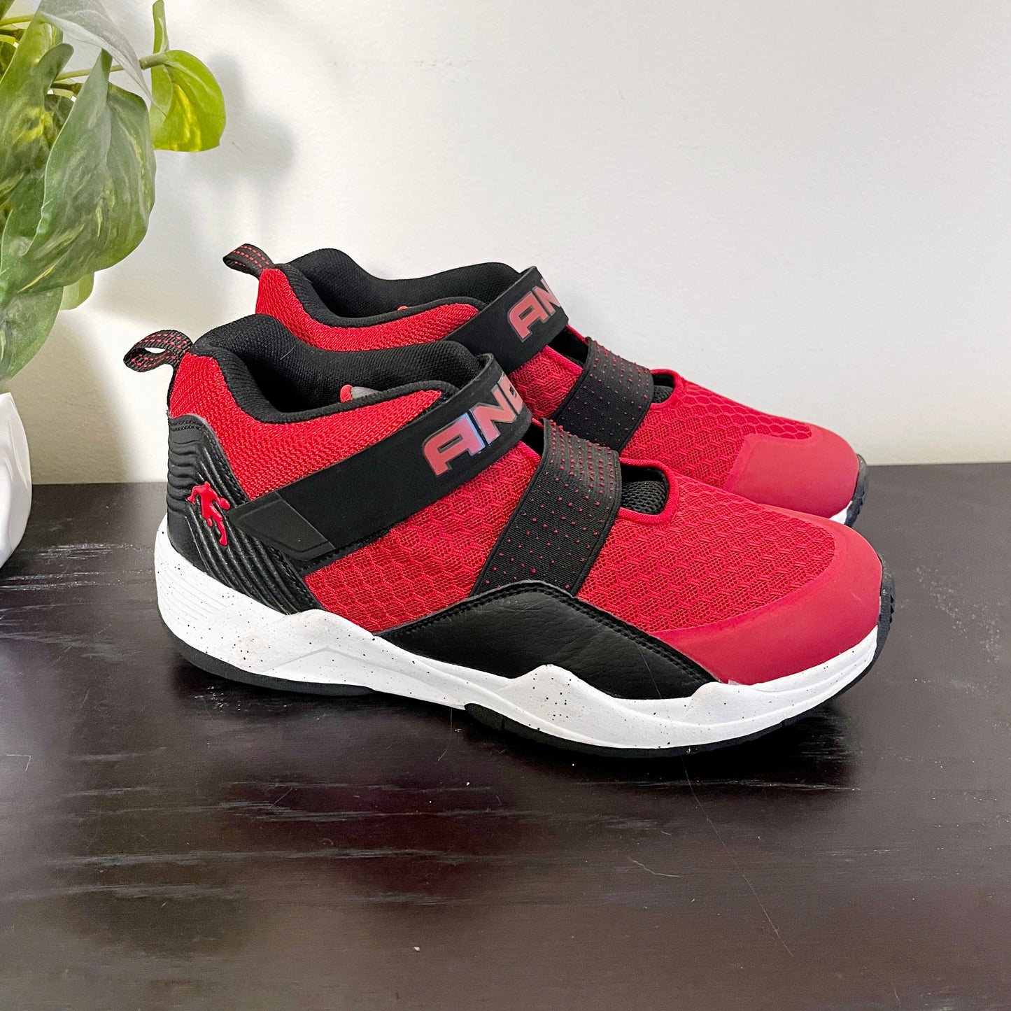 NOFF1 - AND1 red and black velcro running shoes. Men's size 6