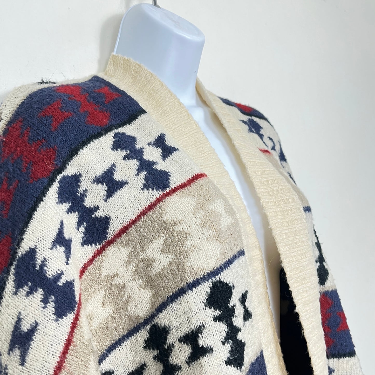 MBRS2 - Dreamers cream patterned open cardigan sweater. Size M/L