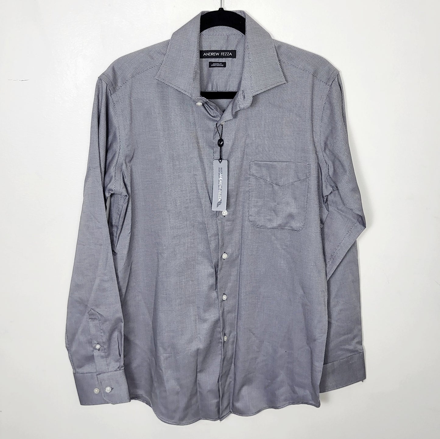 CFTZ - NEW - Andrew Fezza grey patterned no-iron modern fit dress shirt. Size medium