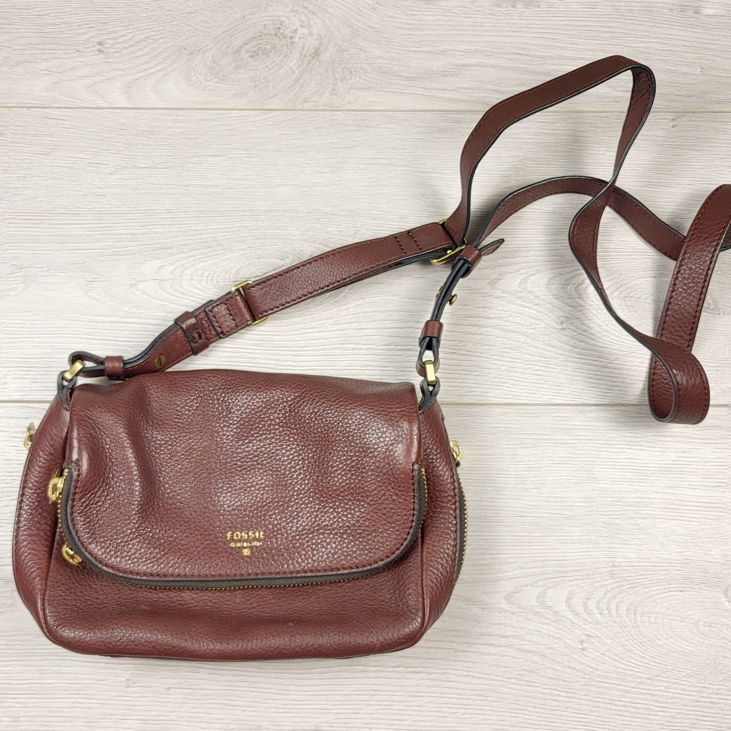 CFTZ2 - Fossil brown leather Preston small flap crossbody bag