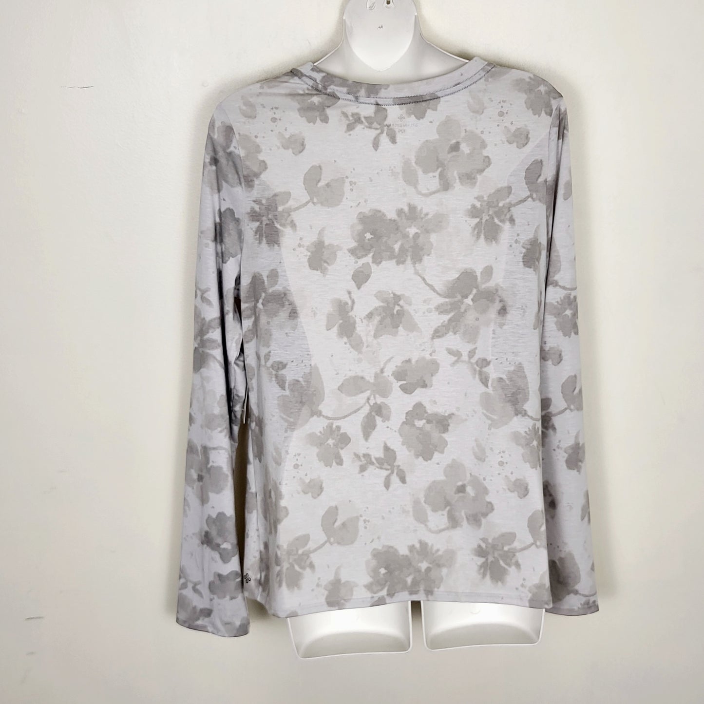 NOFF2 - NEW - Shambhala grey floral print long sleeved knotted top. Size large