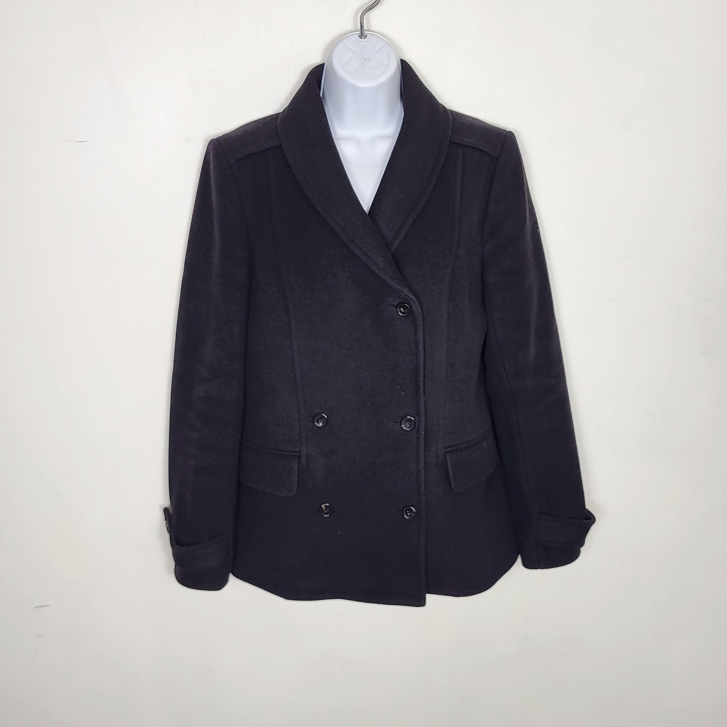 CKLB1 - Wilfred black double breasted wool + cashmere jacket. Size medium