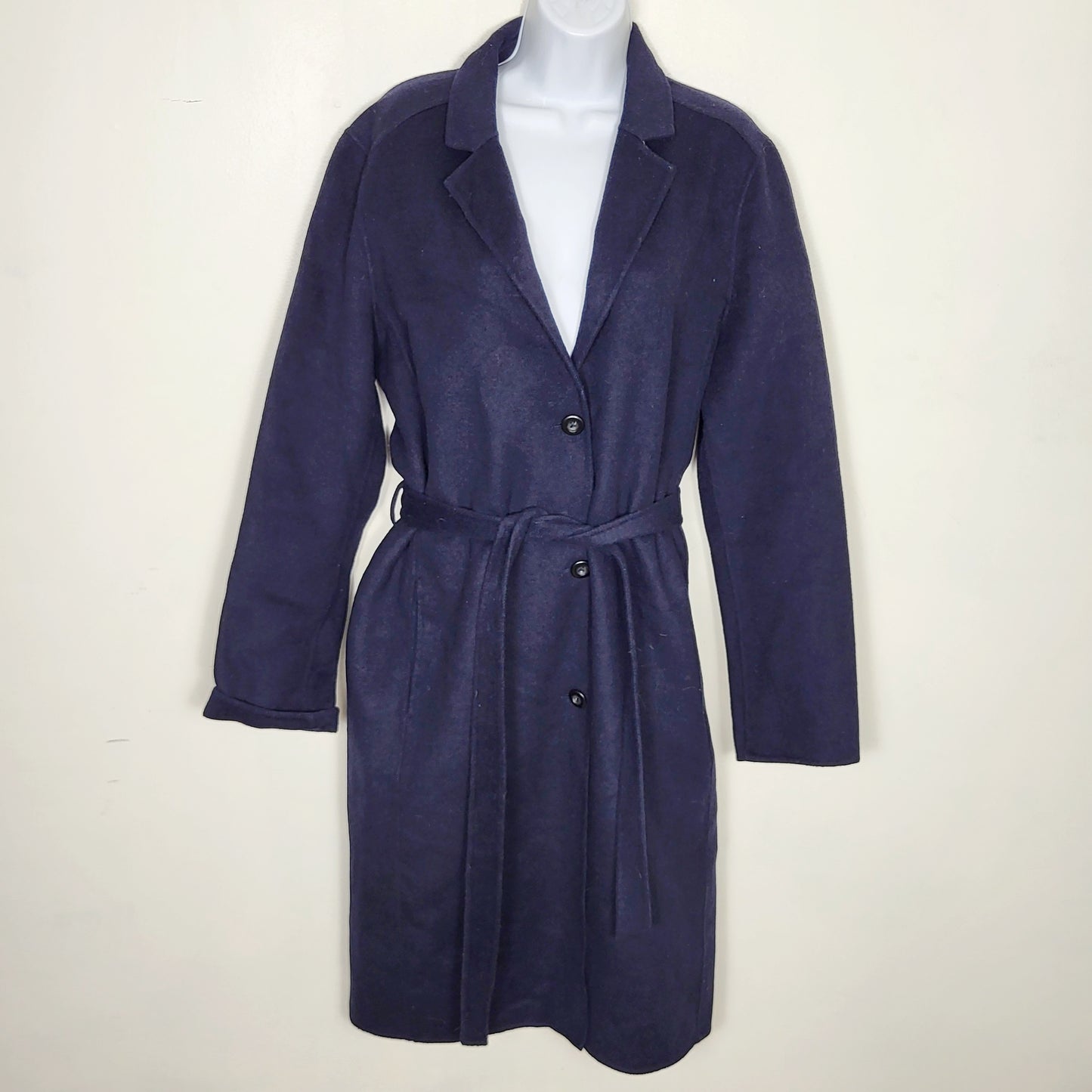CKLB1 - Gap navy belted wool blend pea coat trench. Size large TALL