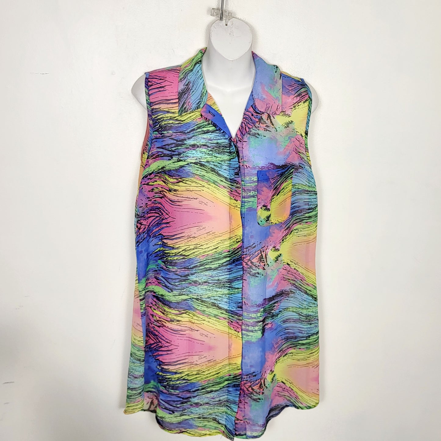 CKLB - Supre multi-colour abstract patterned sleeveless button down mini dress. Size medium