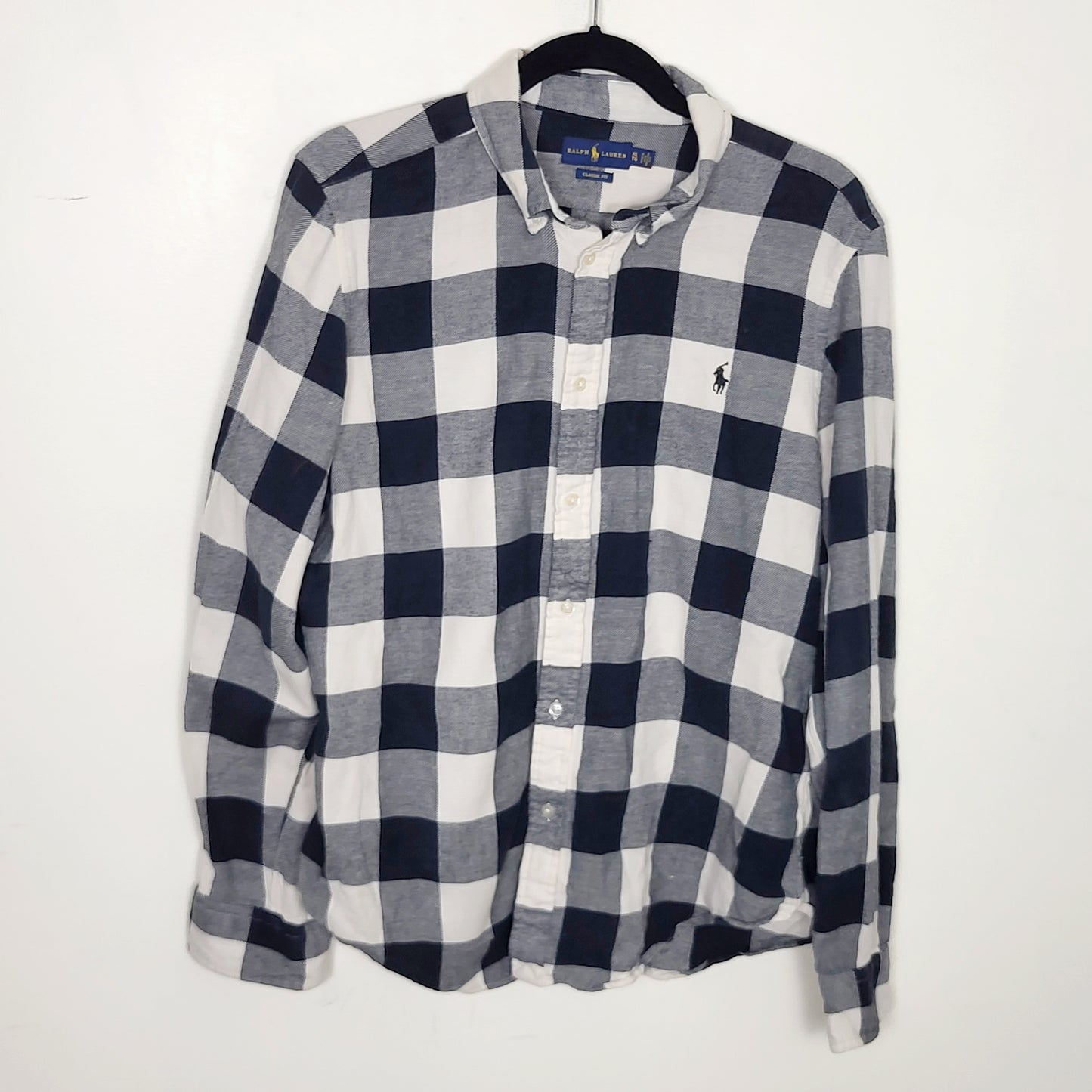CKLB1 - Polo Ralph Lauren black plaid classic fit button down casual shirt. Ladies XL