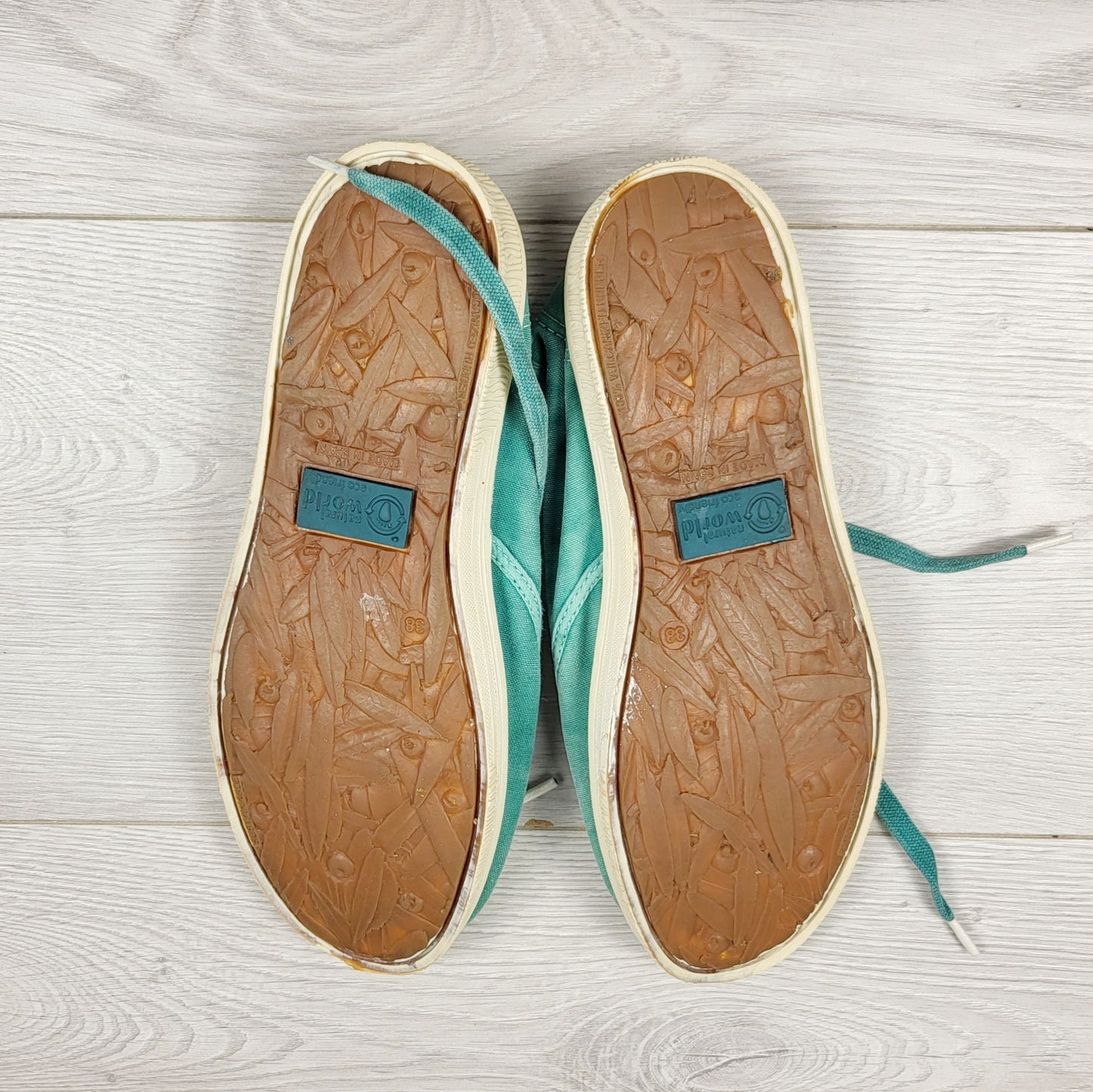 CKLB - Natural World teal eco-friendly organic cotton sneakers. Size 38 (ladies 7.5 - 8)