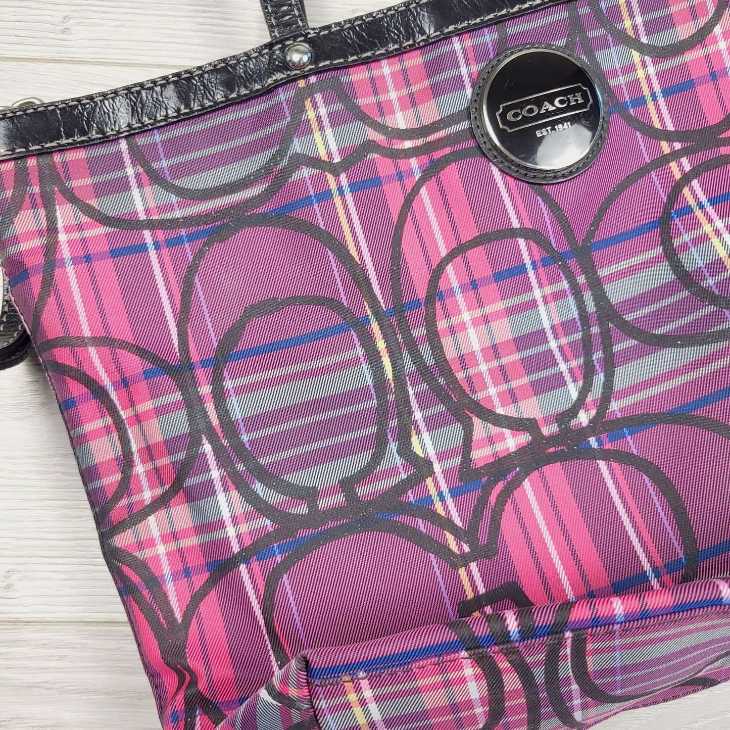 AMLE1 - Coach Jewel Tone Poppy Tartan Plaid Signature Tote Bag