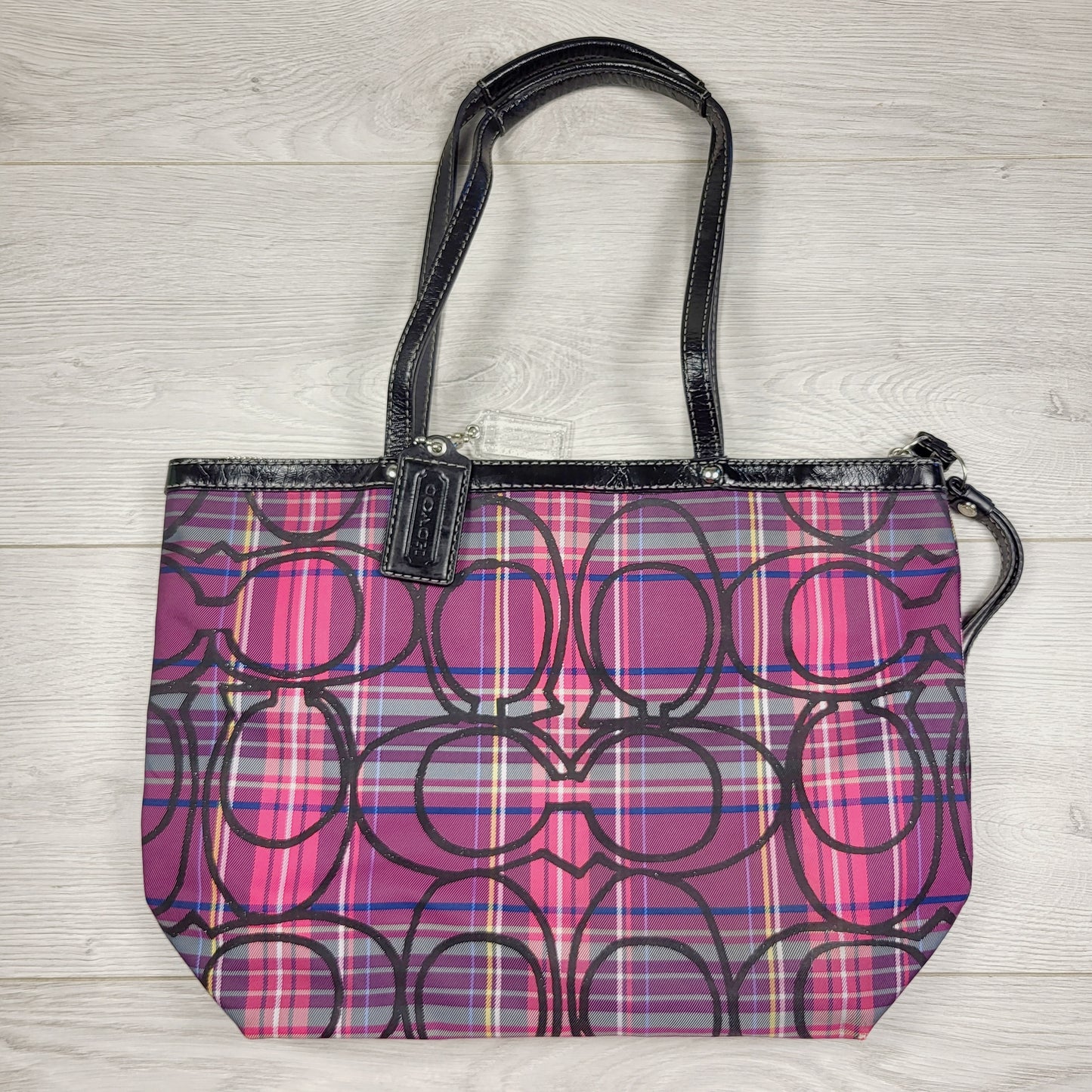 AMLE1 - Coach Jewel Tone Poppy Tartan Plaid Signature Tote Bag