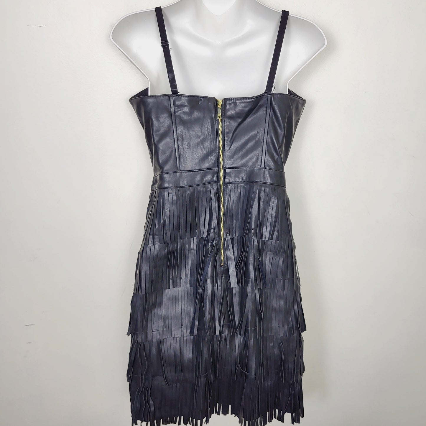 AMLE1 - Guess black faux leather fringe dress. Approx size small