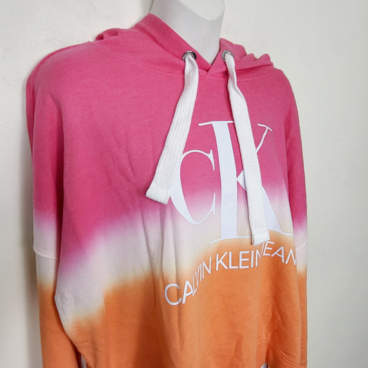 AMLE1 - Calvin Klein pink and orange dip dye style pullover hoodie. Size large