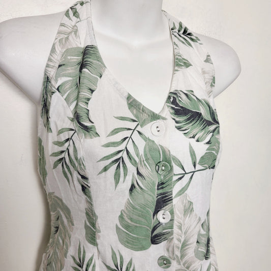 AMLE1 - New without tags - Dynamite leaf printed low back linen romper. Size XS