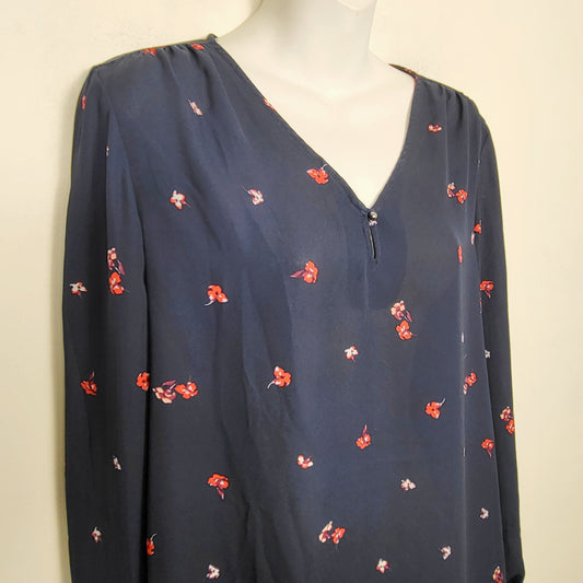 COWN1 - Joe navy floral print pin tuck blouse. Size medium