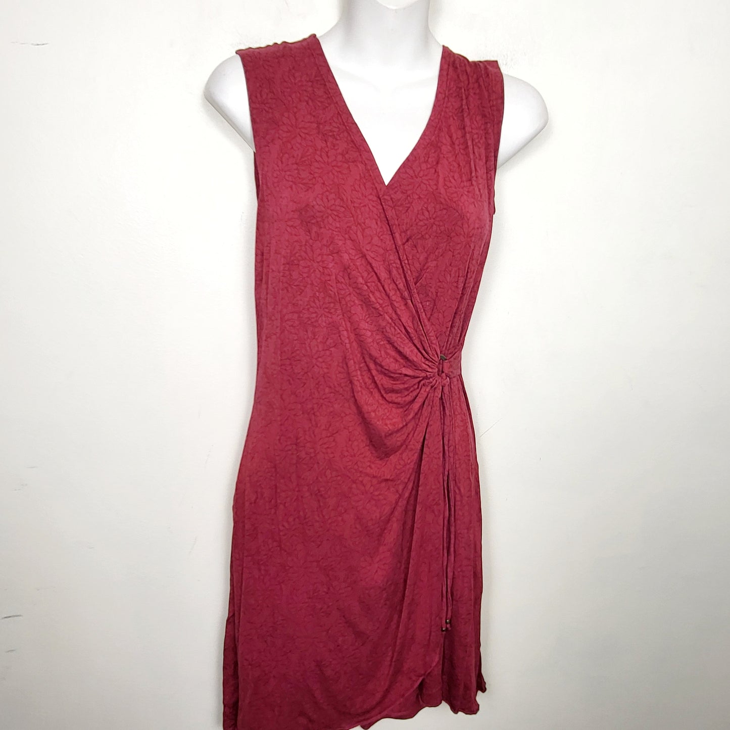 JKZ - Nomads cranberry floral print hemp "Eden" wrap dress. Size small