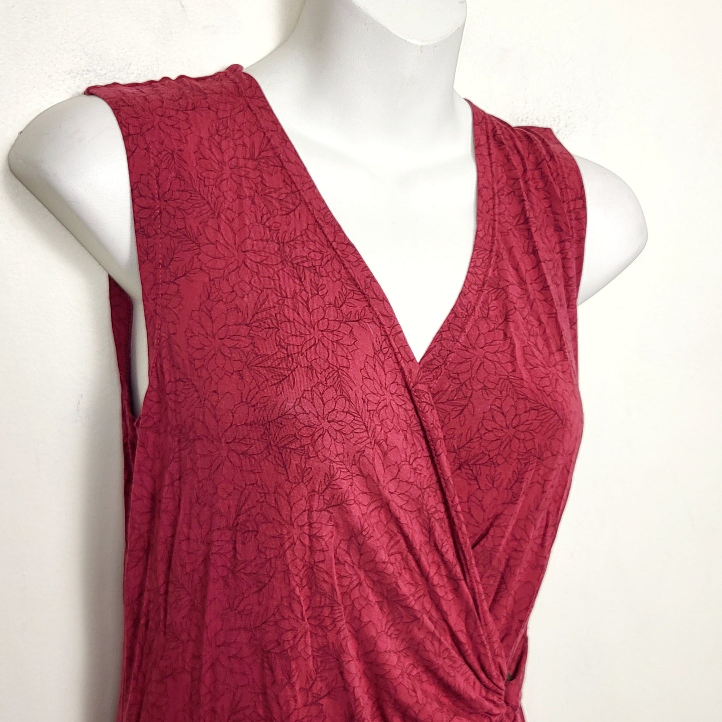 JKZ - Nomads cranberry floral print hemp "Eden" wrap dress. Size small