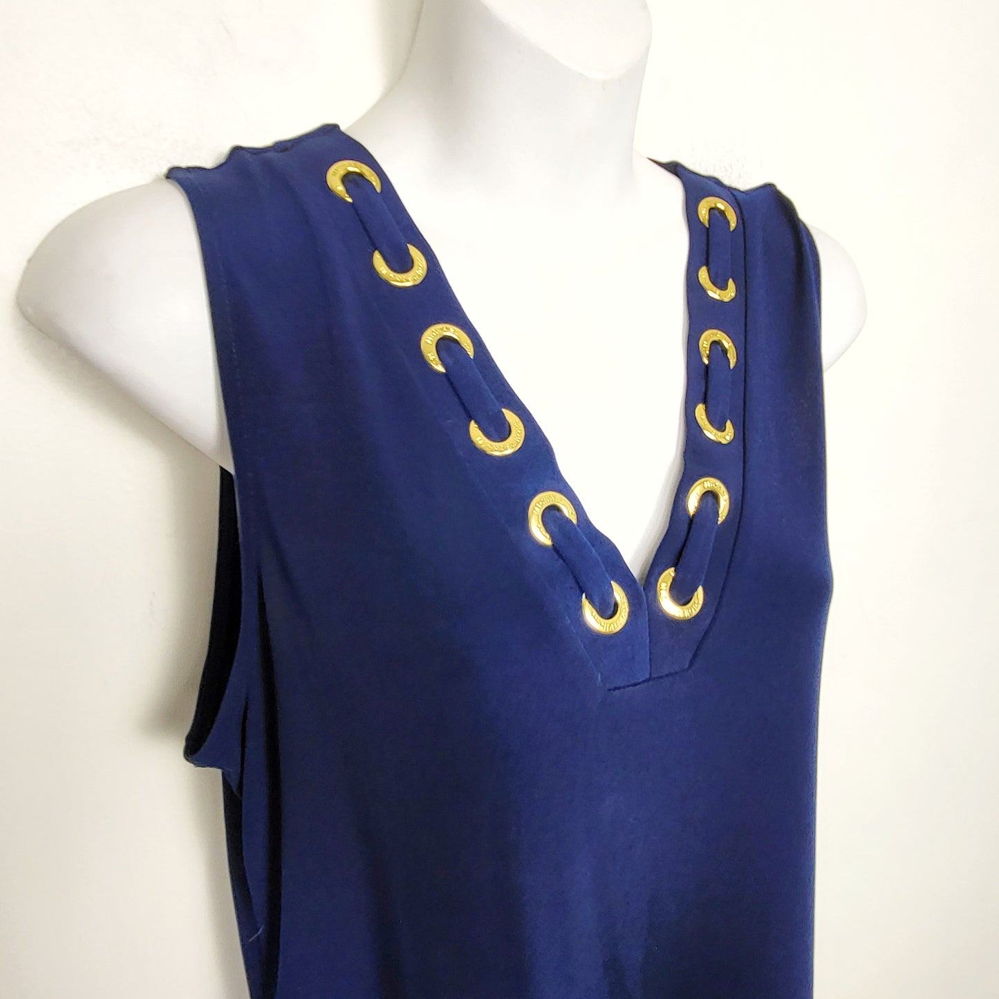 JKZ - Michael by Michael Kors nautial blue sleeveless top with gold lace up detail. Size small