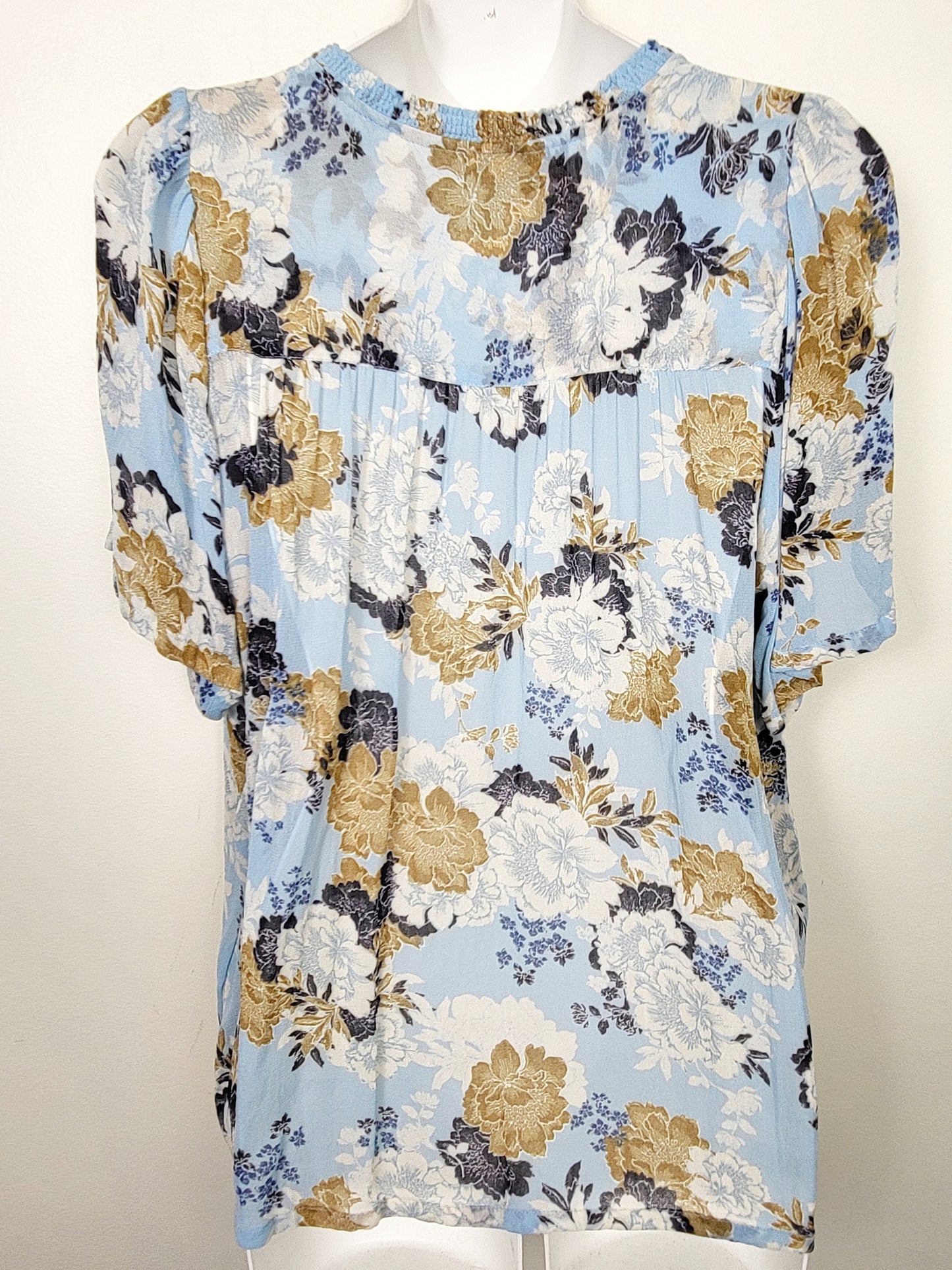 LIRE1 - Part Two Copenhagen blue floral print "Celeste" blouse. Size 38 (Large)