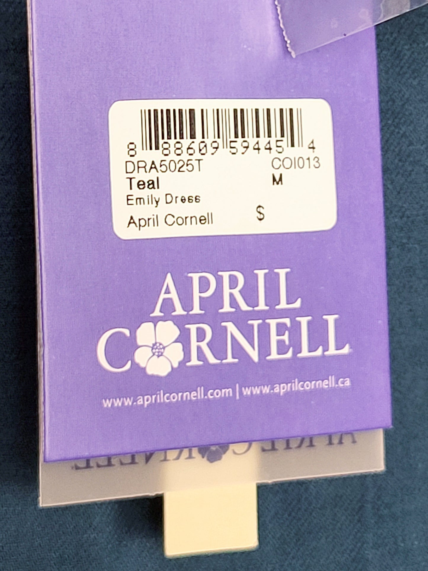 LIRE1 - NEW - April Cornell teal "Emily" dress. Size medium