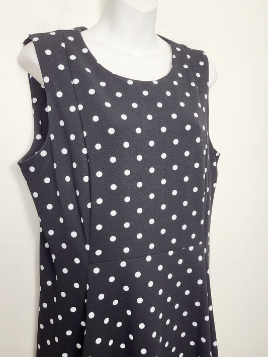 JJON2 - Calvin Klein black and white polka dot sleeveless fit and flare dress. Size 14