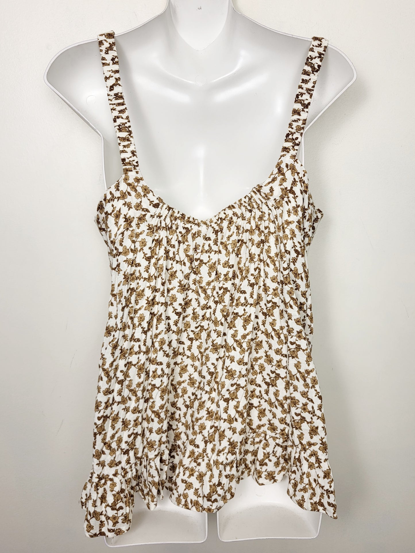 DOKN1 - Re:Blu floral print linen look rayon peplum top. Size large
