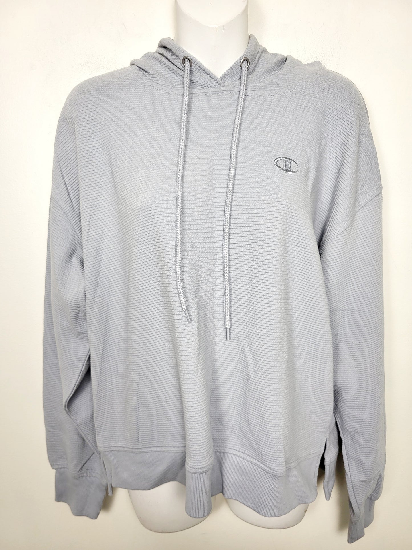 AGLL2 - Champion textured blue-grey pullover hoodie. Size medium