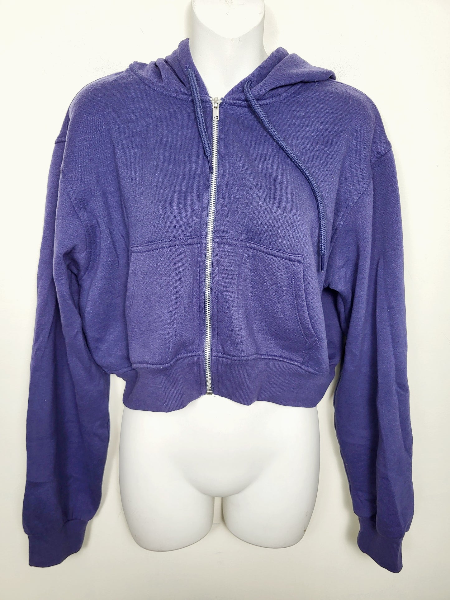 AGLL2 - Refuge blue cropped fleecy lined zip up hoodie. Size medium