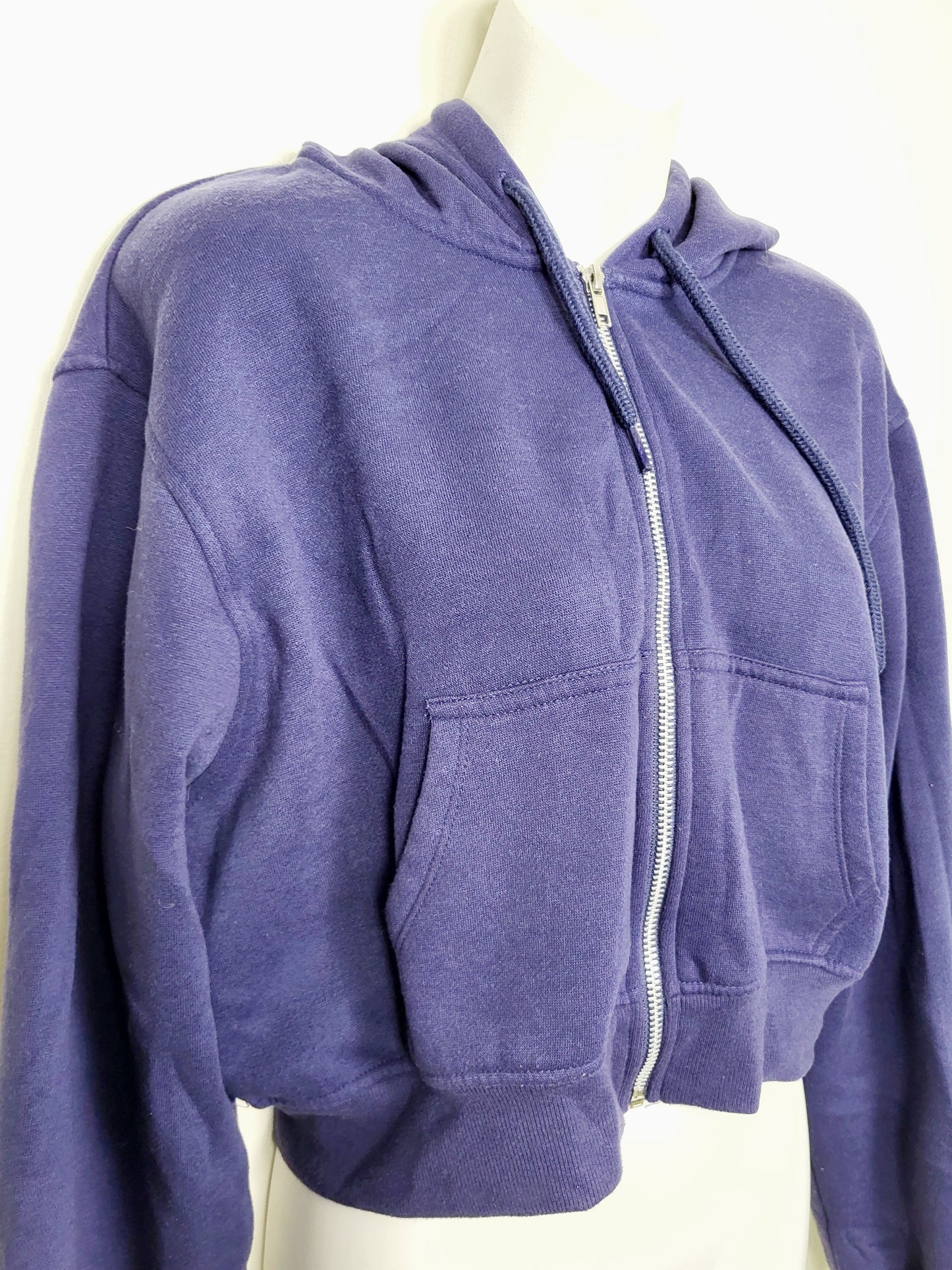AGLL2 - Refuge blue cropped fleecy lined zip up hoodie. Size medium